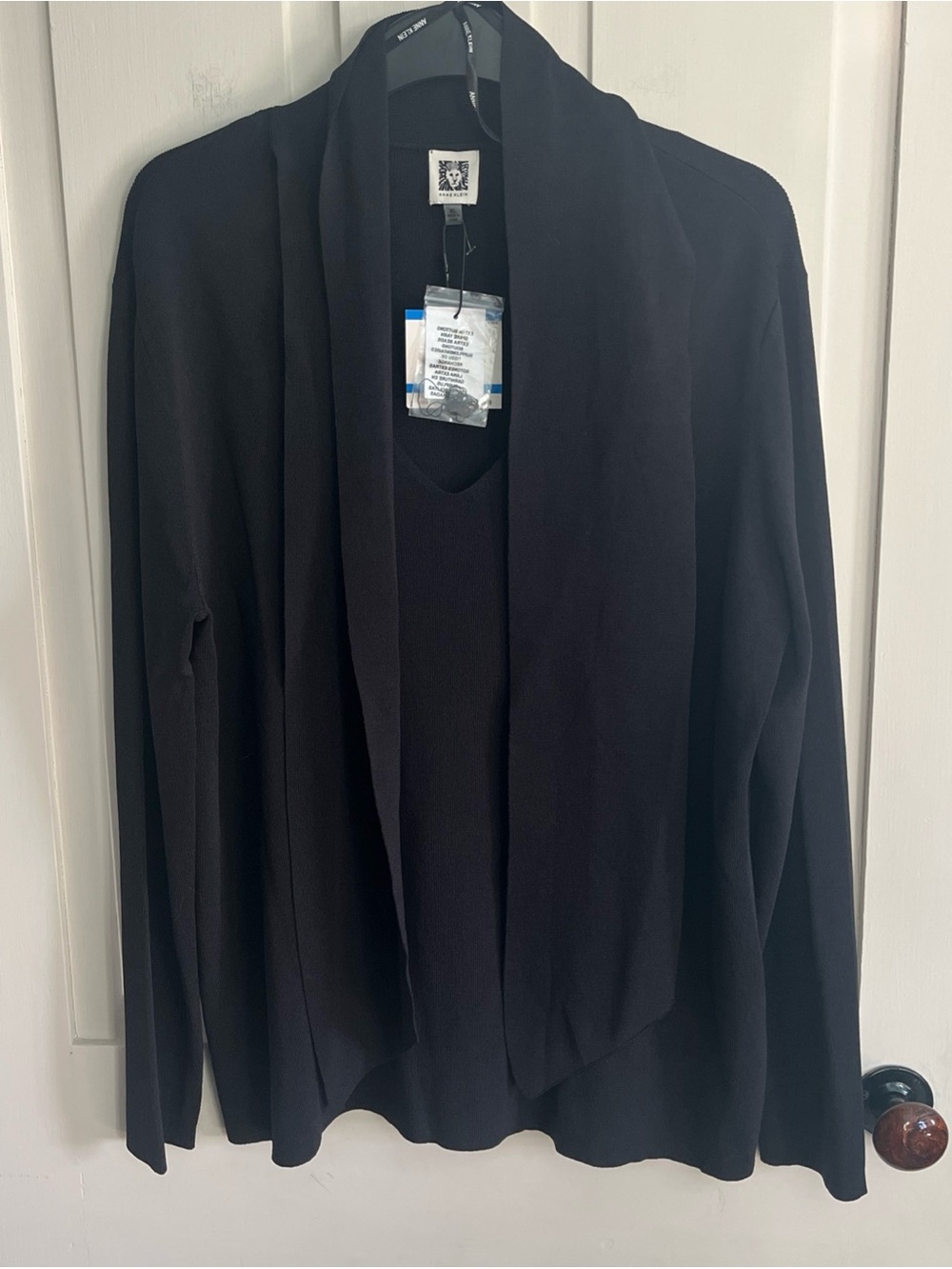 Anne Klein Black Knit Cardigan with Lion Logo Tag